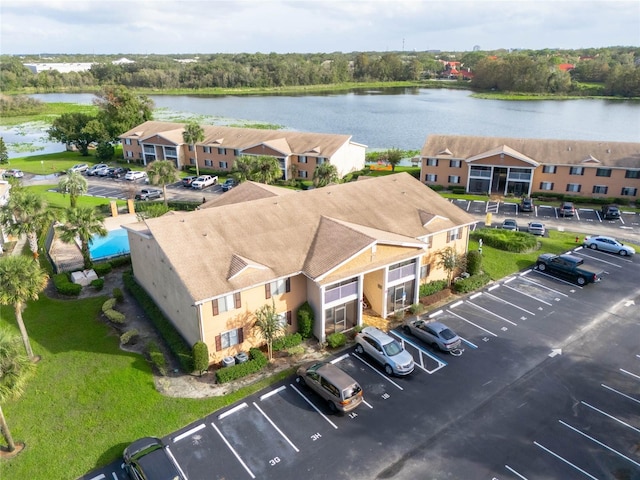 aerial view with a water view