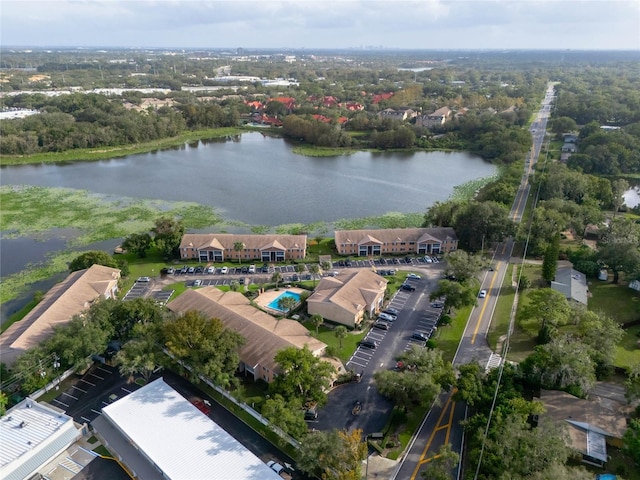 drone / aerial view featuring a water view