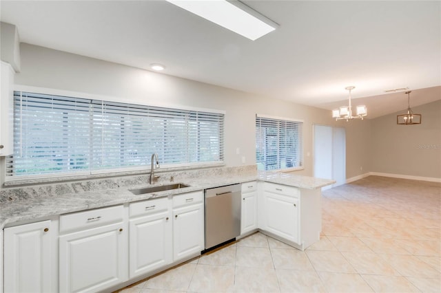 kitchen featuring dishwasher, plenty of natural light, white cabinetry, and sink