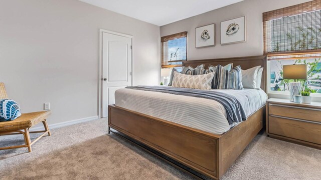 carpeted bedroom with multiple windows