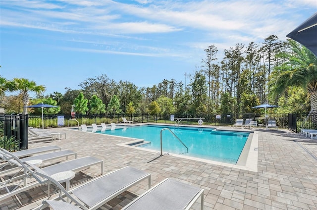 view of swimming pool with a patio area