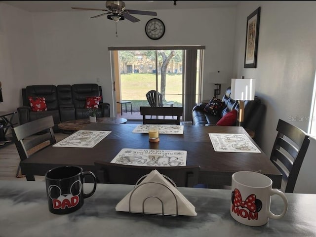 dining room with ceiling fan