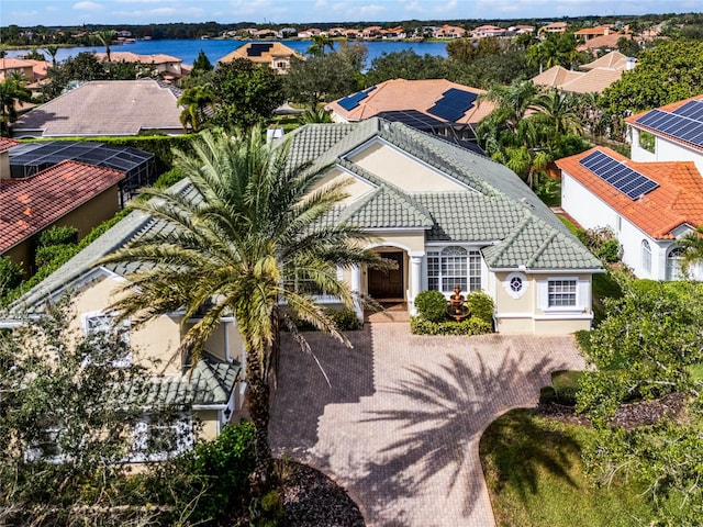 aerial view featuring a water view