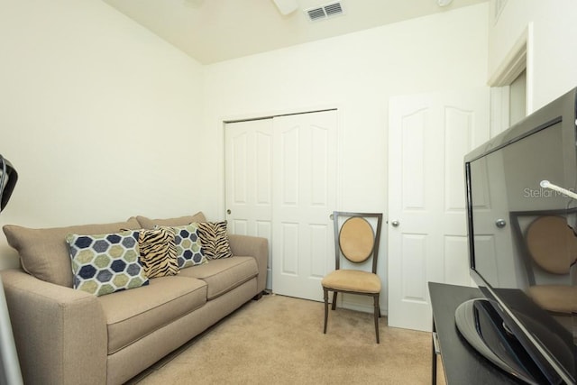 living room with light carpet