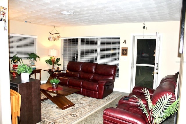living area featuring baseboards