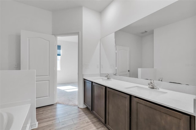 bathroom with vanity and wood-type flooring