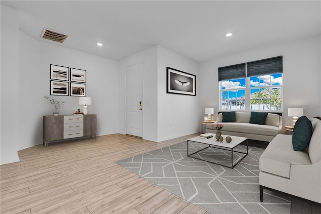 living room with light wood-type flooring