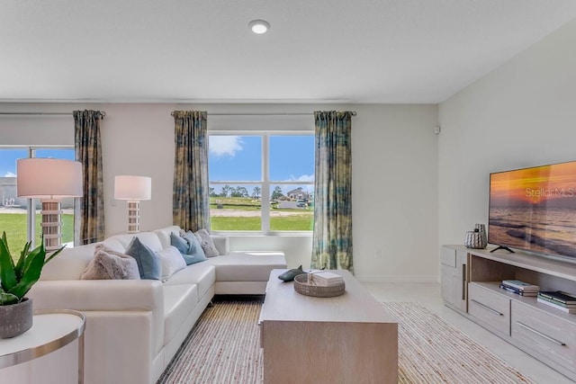 living room with light colored carpet