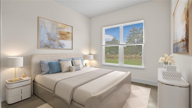 bedroom with light hardwood / wood-style floors