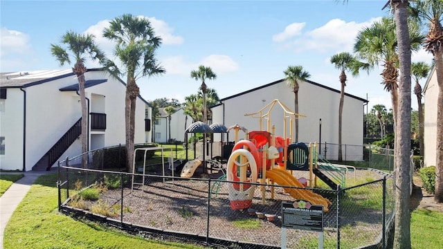 view of play area with a yard