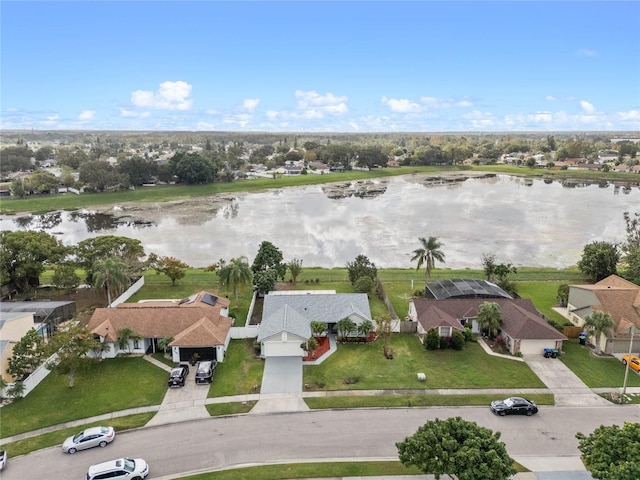 aerial view with a water view