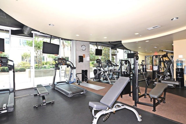 gym with expansive windows and a wealth of natural light