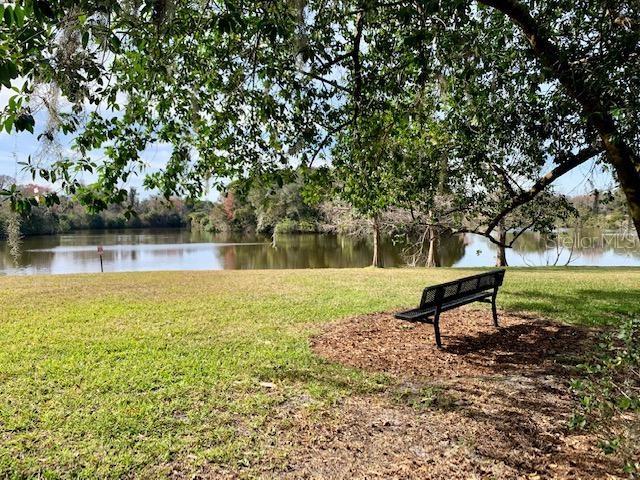 view of property's community featuring a water view and a yard