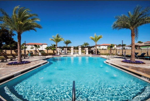 view of swimming pool featuring a patio area