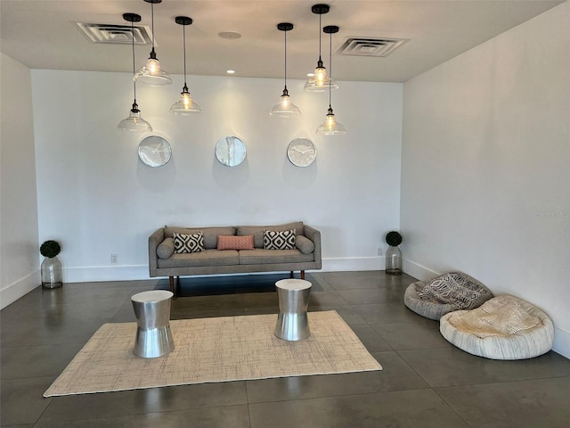 interior space with dark tile patterned flooring