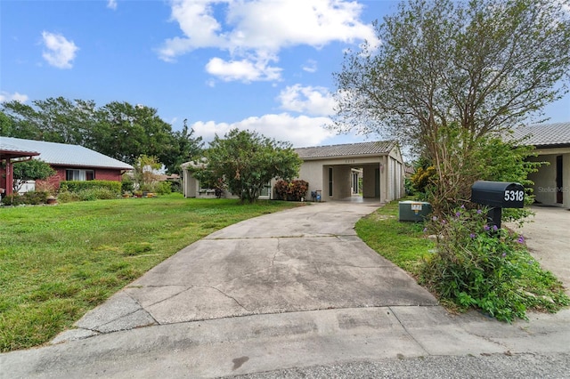 ranch-style house featuring a front yard