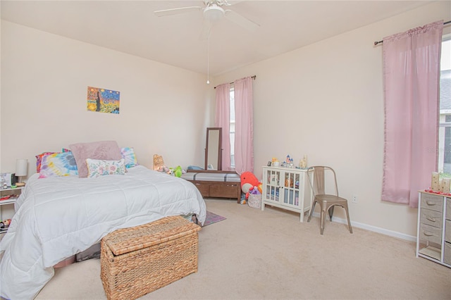 bedroom featuring ceiling fan and carpet flooring