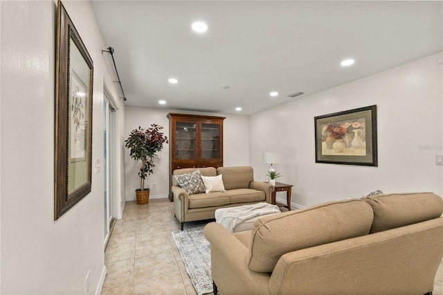 living room featuring light tile patterned floors