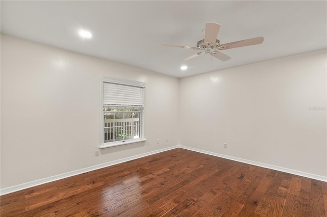 unfurnished room featuring wood-type flooring and ceiling fan