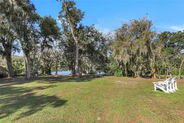 view of yard with a water view