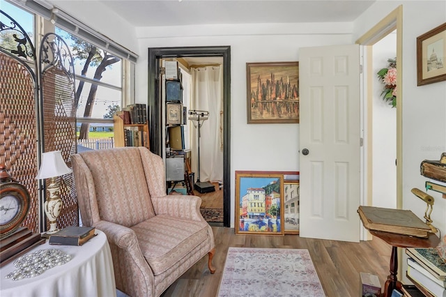 sitting room with wood-type flooring