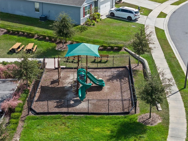 view of play area with central air condition unit