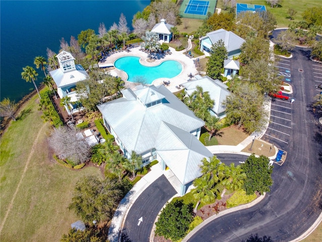 aerial view with a water view