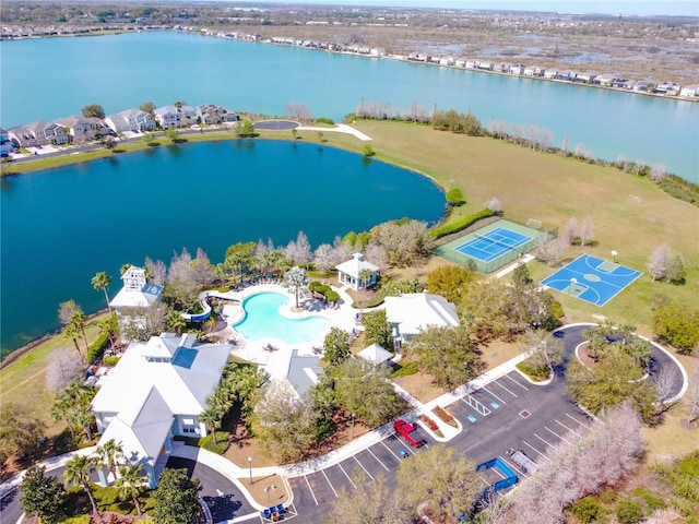 bird's eye view featuring a water view