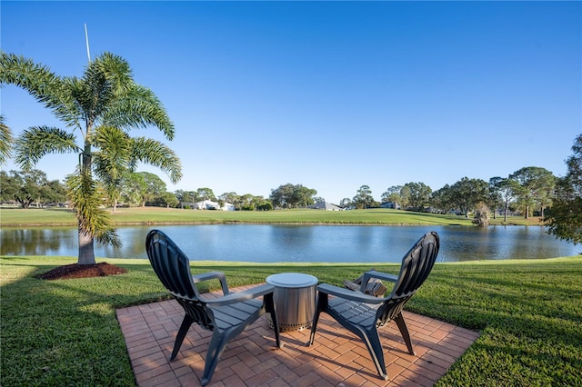 view of patio / terrace featuring a water view