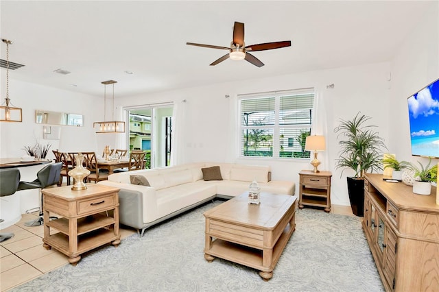 living room with ceiling fan