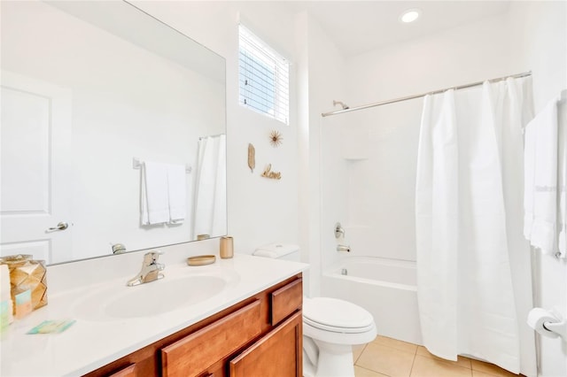 full bathroom with tile patterned flooring, vanity, shower / bath combination with curtain, and toilet