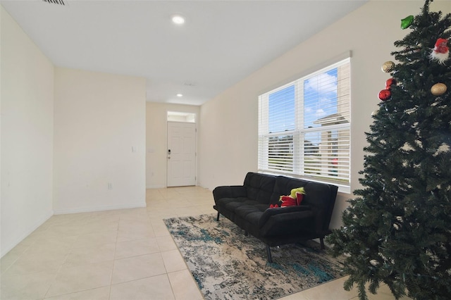 sitting room with light tile patterned flooring