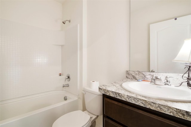 full bathroom with shower / bathing tub combination, vanity, and toilet