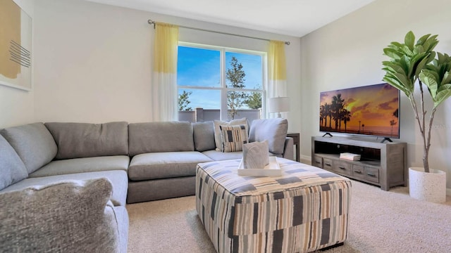 living room with light colored carpet