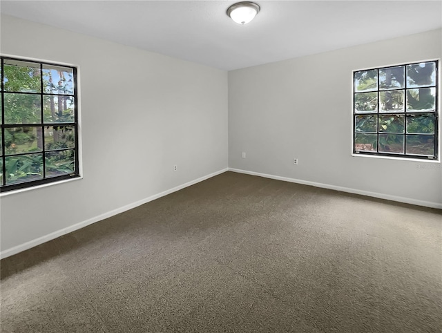 spare room featuring a healthy amount of sunlight and carpet flooring