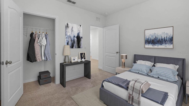 carpeted bedroom with a closet