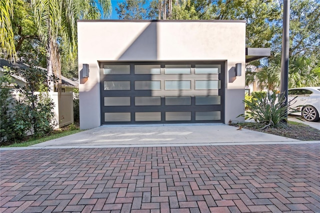 exterior space with a garage