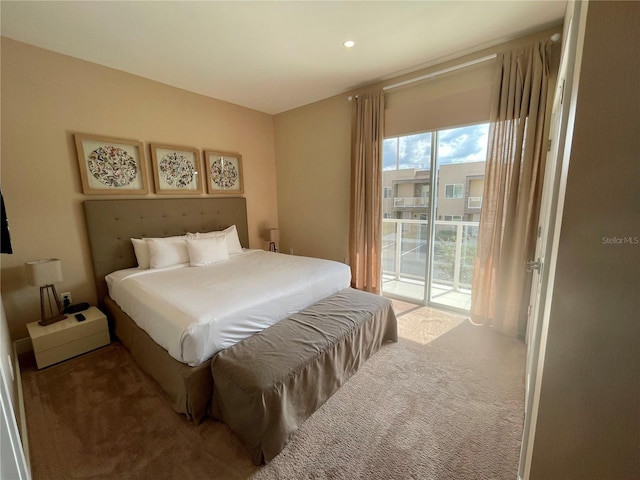 bedroom featuring carpet floors and access to exterior