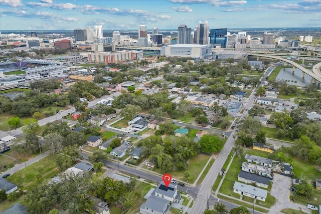 aerial view with a view of city and a water view