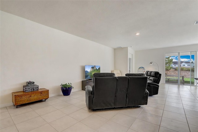 living room featuring light tile patterned floors