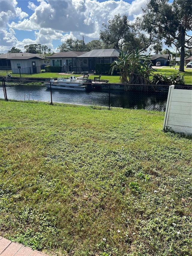 view of yard with a water view