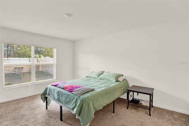 bedroom with light carpet