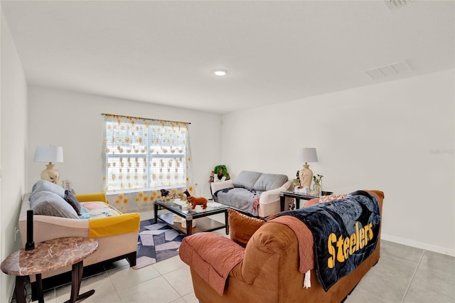 living room featuring light tile patterned floors