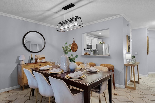 dining room featuring a textured ceiling and crown molding