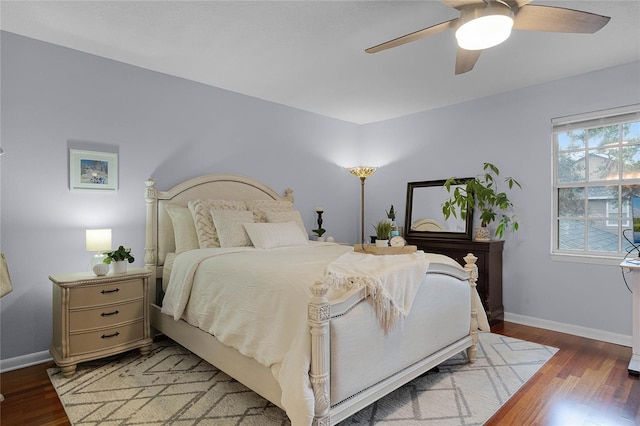 bedroom featuring ceiling fan and dark hardwood / wood-style floors