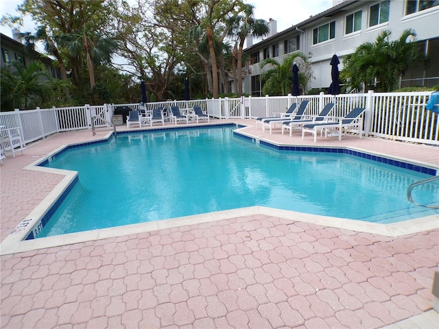 view of swimming pool with a patio