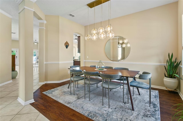 dining space featuring hardwood / wood-style flooring