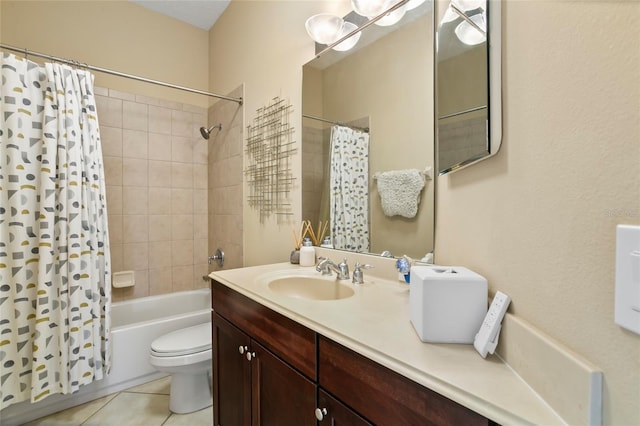 full bathroom with tile patterned flooring, vanity, toilet, and shower / tub combo