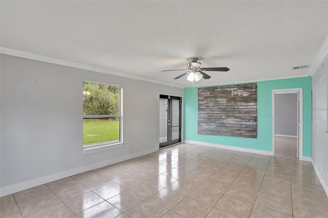 1053 E Hancock Dr, Deltona, FL 32725 - tiled empty room featuring ornamental molding, ceiling fan, and a textured ceiling
