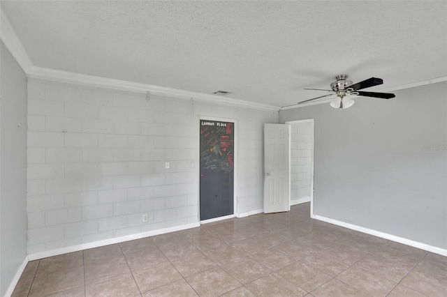 1053 E Hancock Dr, Deltona, FL 32725 - tiled empty room featuring ornamental molding, ceiling fan, and a textured ceiling